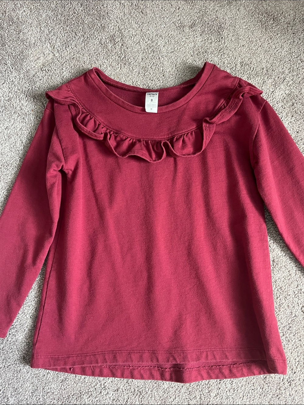 Girls' Ruffle Detail Long-Sleeve Top - Crimson